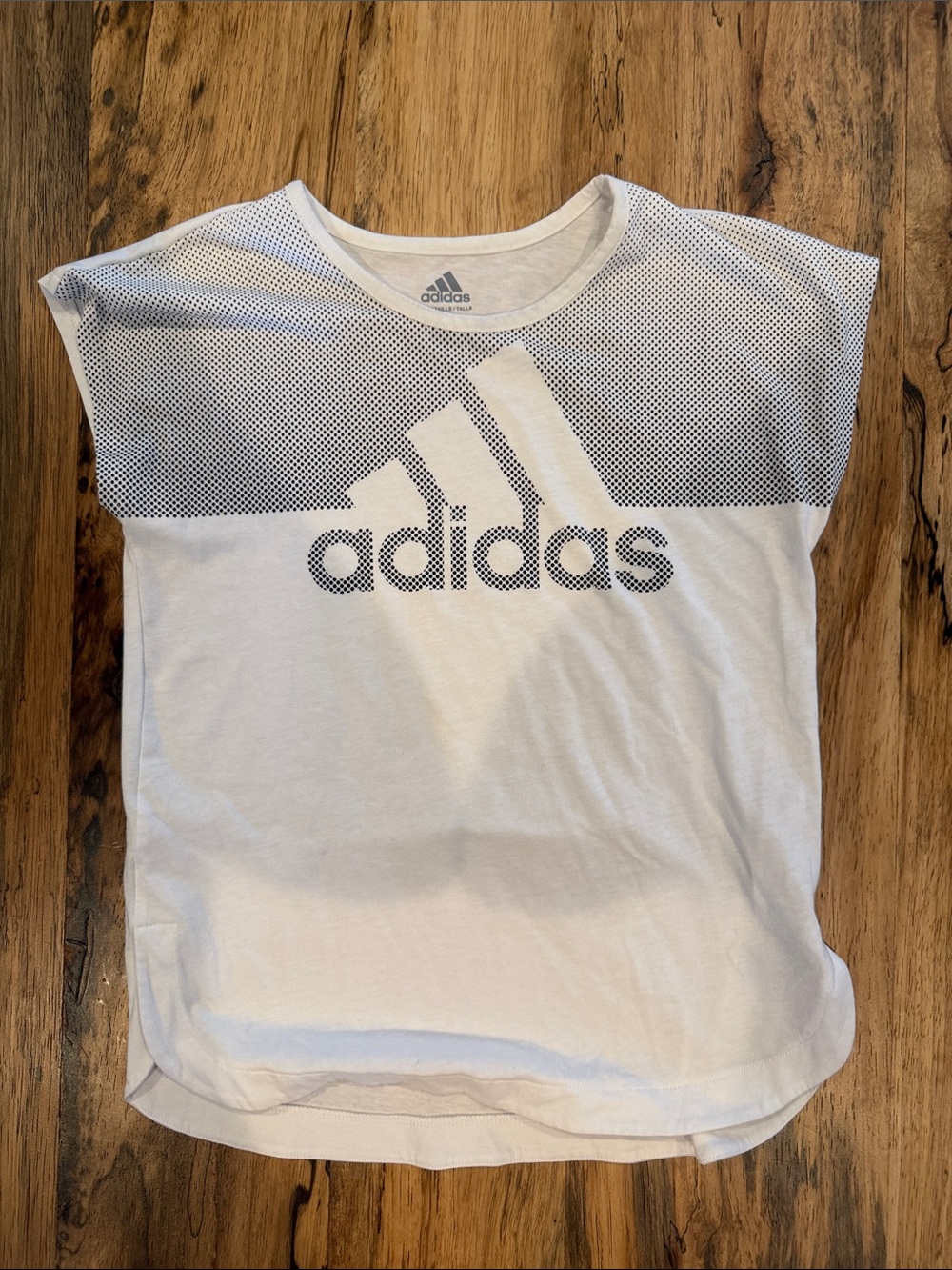 adidas White Short Sleeve Logo Tee with Black Dot Print